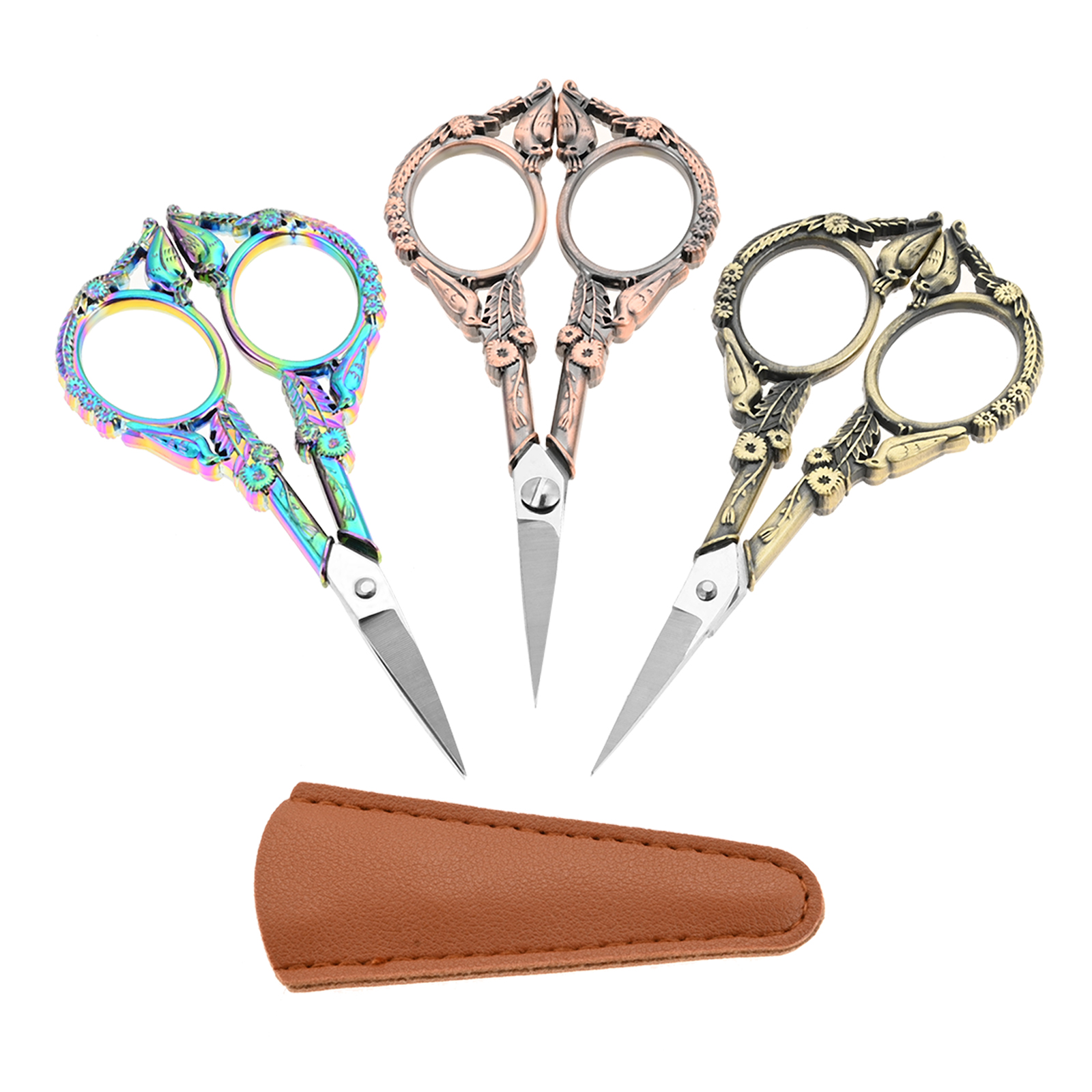 Leatherwork Thread - Retro Embroidery Scissors with Leather Sheath