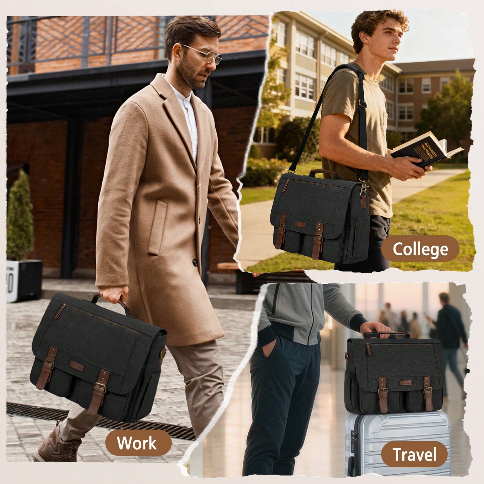 Leatherwork Thread - Vintage Men's Messenger Bag, 15.6 Inch