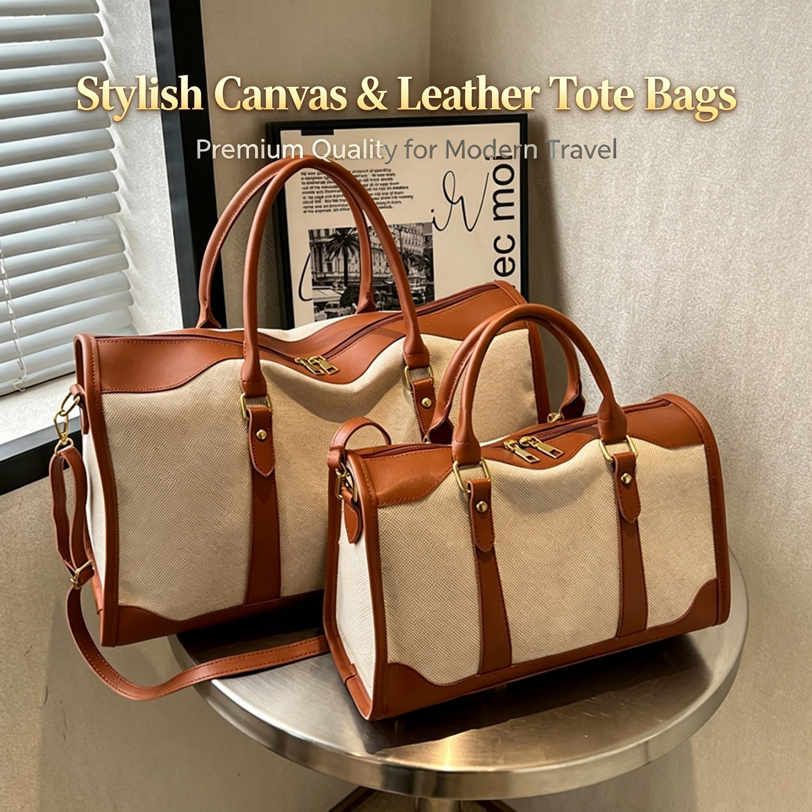 Leather Work Duffle Bag - 2026 Vintage Canvas & PU Leather