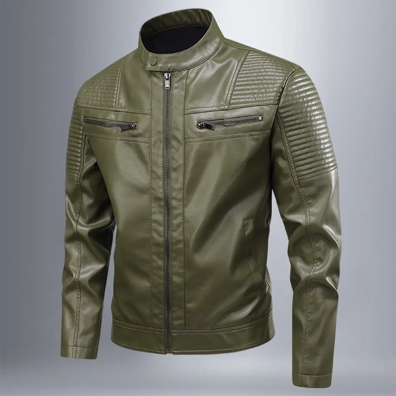 Male Korean Fashion Casual PU  - Leather Work Jacket Mens ulasan dan harga