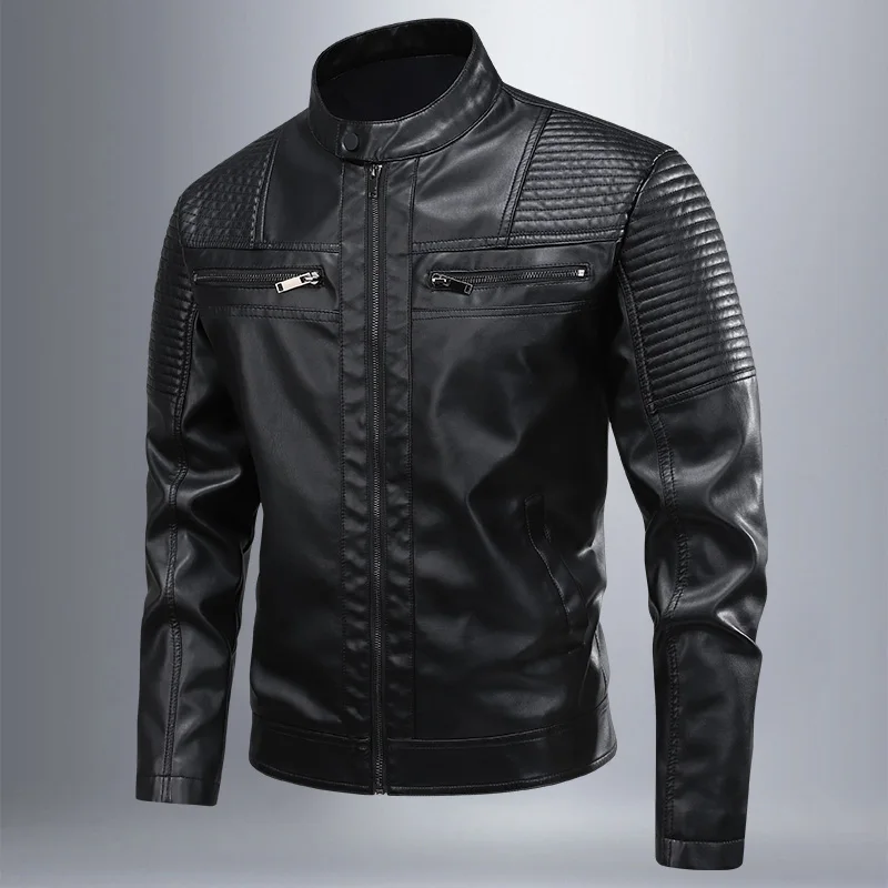 Male Korean Fashion Casual PU  - Leather Work Jacket Mens ulasan dan harga