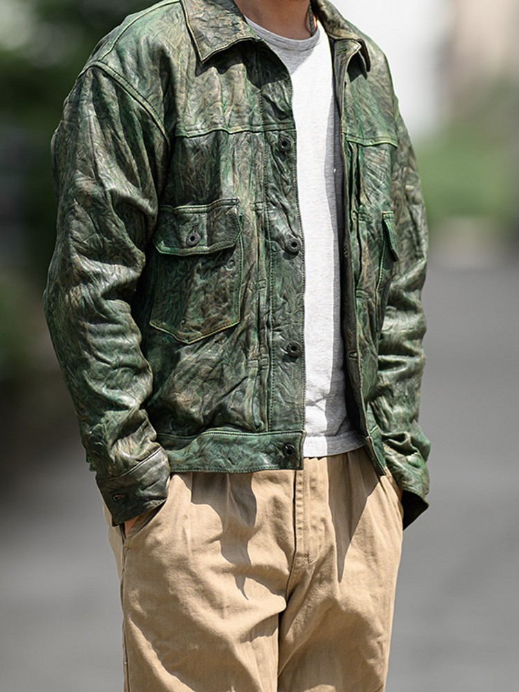 Vintage Wrinkled Real Sheepski - Leather Work Jacket Mens ulasan dan harga