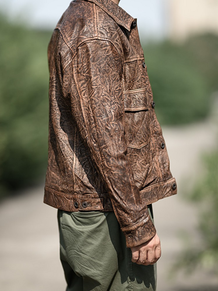 Vintage Wrinkled Real Sheepski - Leather Work Jacket Mens ulasan dan harga