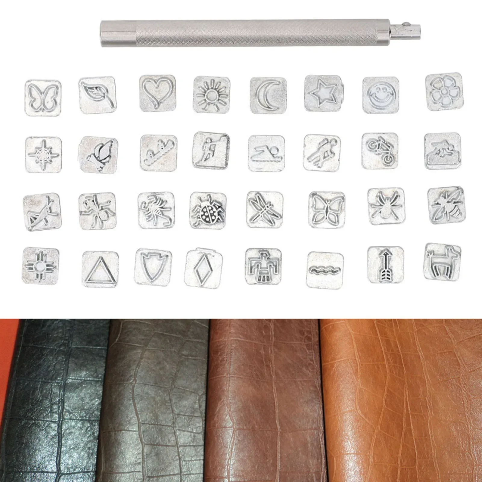 32PCS Cartoon Animal Plant Lea - Leather Stamp Set ulasan dan harga