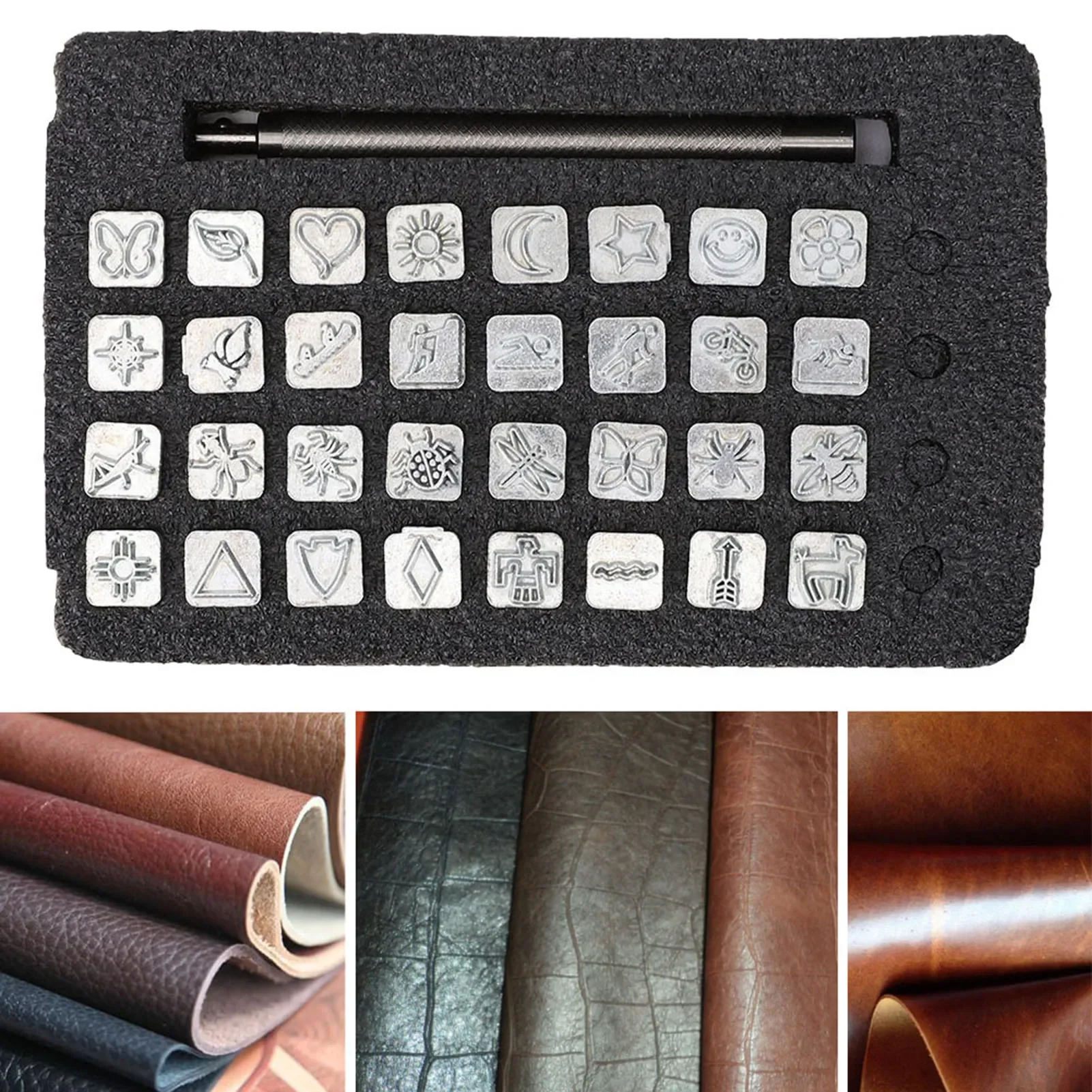 32PCS Cartoon Animal Plant Lea - Leather Stamp Set ulasan dan harga